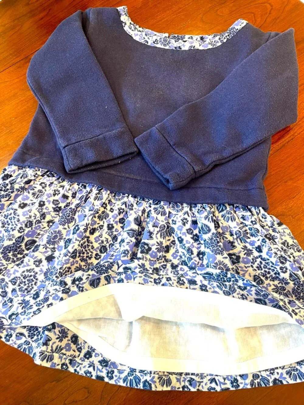 Vineyard Vines Navy Sweatshirt Dress with Floral Skirt - Sz. 2T